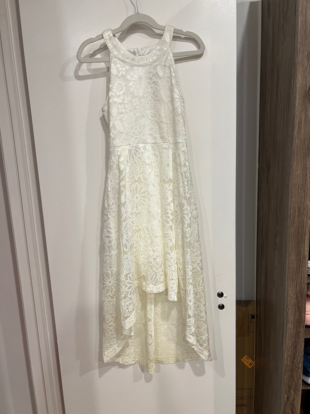 Elegant White Lace High-Low Kids Dress